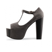 2011 thick heel joker high heel Sandals grey matte