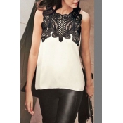Fashion O Neck Sleeveless Lace Patchwork Blending 