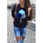 Likable Round Neck Long Sleeves Cone Printed Blue 