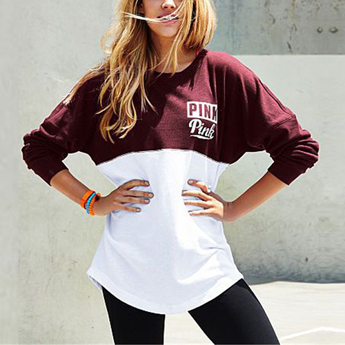Leisure Round Neck Long Sleeves Patchwork Red Cotton Pullovers