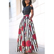 Stylish Round Neck Short Sleeves Rose Printed Qmil