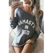 Leisure Round Neck Long Sleeves Letters Printed Gr