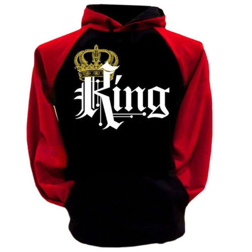 Leisure Hooded Collar Long Sleeves Letters Printed Red And Black Combination Polyester Pullover for men