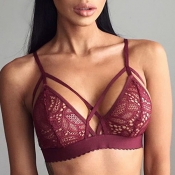 Sexy Spaghetti Strap Hollow-out Red Lace Bralette
