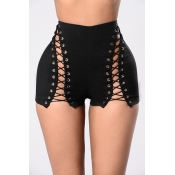 Sexy High Waist Hollow-out Black Polyester Skinny 