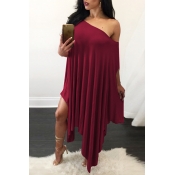 Qmilch Sexy One Shoulder Short Sleeve Mid Calf Dre