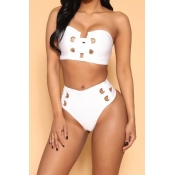 Sexy Hollow-out White Ployester Two-piece Swimwear