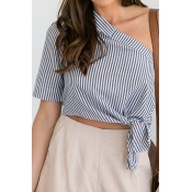 Pullovers Cotton Short Sleeve Striped Blouses&Shir