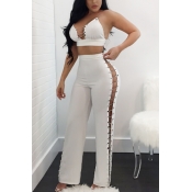 Sexy V Neck Hollow-out White Qmilch Two-piece Pant