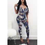 Sexy Printed Blue Qmilch One-piece Skinny Jumpsuit