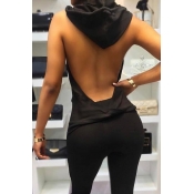 Sexy Backless Black Polyester Shirts