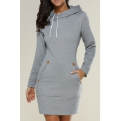 Leisure Hooded Neck Gray Cotton Long Hoodies