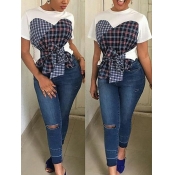 plaid patchwork wrap top