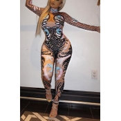 Sexy See-through Printed Jumpsuit