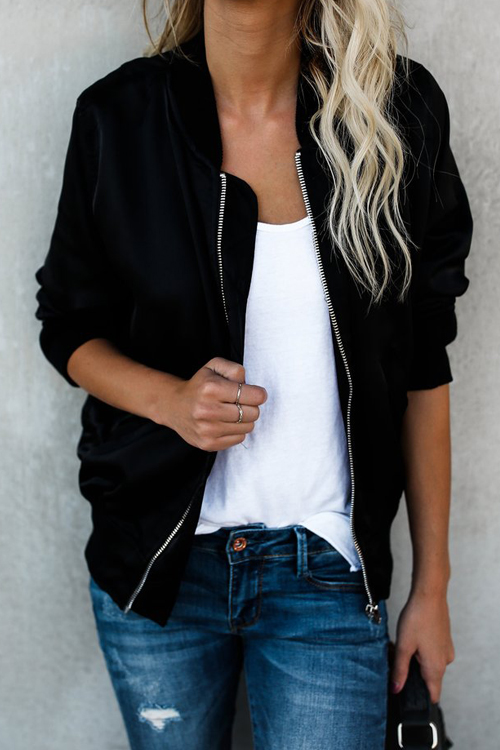 Lovely For Her Pleasure Zipper Black Jacket