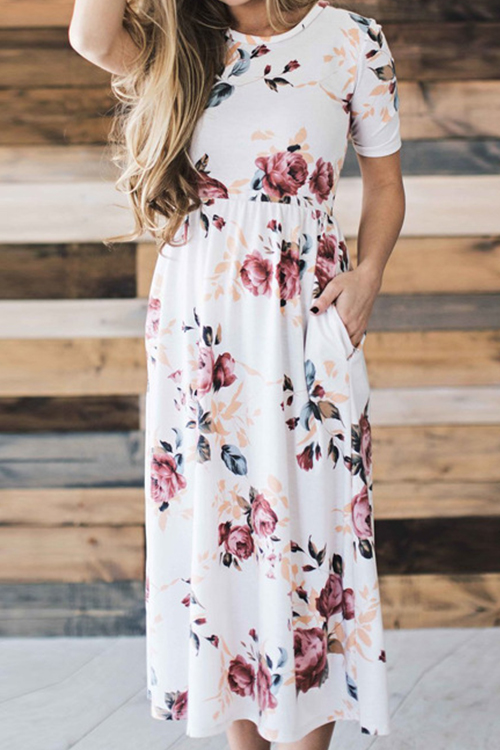 Free Floral Printing Casual Dress