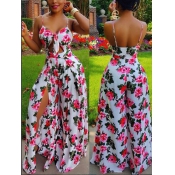 Sexy Printed Backless Polyester One-piece Jumpsuit