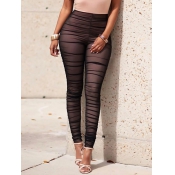 Not Spec_ified Solid Elastic Waist High Skinny Pan