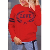 Leisure Round Neck Letters Printed Red Polyester P