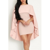 Trendy Round Neck Polyester Cloak Design Pink Poly