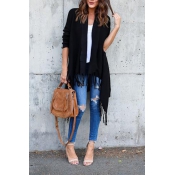Leisure Tassel Design Black Cotton Cardigans