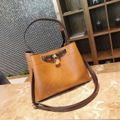Stylish Lock Catch Design Brown PU Shoulder Bags