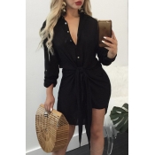 Euramerican Asymmetrical Black Polyester Knee Leng