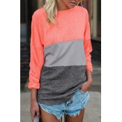 Color Splicing Long Sleeves Casual T-shirt