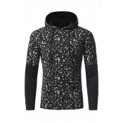 Leisure Hooded Collar Long Sleeves Patchwork Black