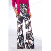 Stylish Elastic Waist Animal Print Black Polyester