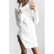 Polyester Casual Turtleneck Cap Sleeve Long Sleeve