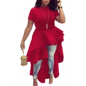 Lovely Trendy Asymmetrical Flouncing Design Red Mi