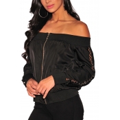 Euramerican Dew Shoulder Zipper Design Black Polye