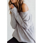 Stylish Dew Shoulder Grey Blending Sweaters