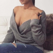 Sexy Deep V Neck Grey Cotton Sweaters