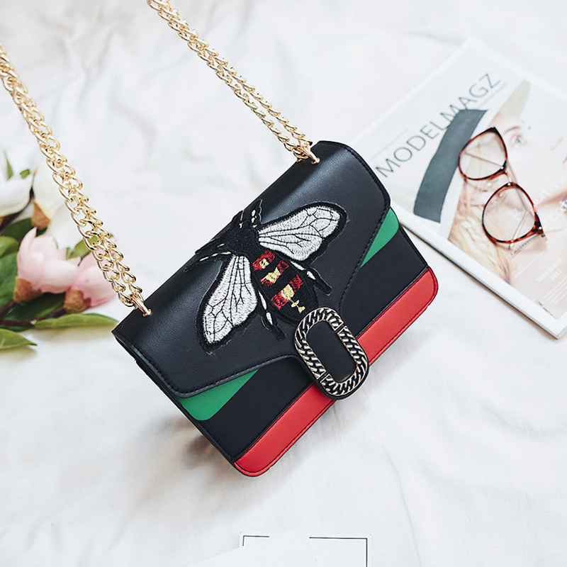 Stylish Embroidery Decorative Black PU Crossbody Bag