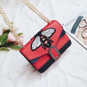Stylish Embroidery Decorative Red PU Crossbody Bag
