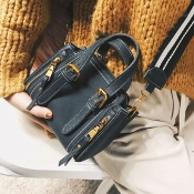 Trendy Zipper Design Black PU Crossbody Bag