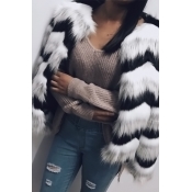 Euramerican Round Neck Ruched Faux Fur Coat
