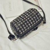 Fashion Rivet Decorative Black PU Crossbody Bag
