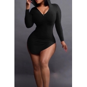 Sexy Hooded Collar Irregular Design Black Polyeste