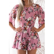 Lovely Fashion Round Neck Backless Floral Printed 