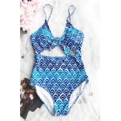 Lovely Sexy Wavy Stripe Printed Hollow-out Blue Sp