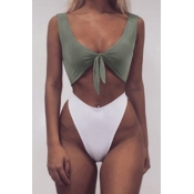 Lovely Sexy Knot Design Green Polyester Two-piece 
