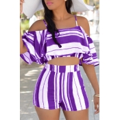 Lovely Sexy Spaghetti Strap Sleeveless Striped Pur