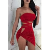 Lovely Sexy Bateau Neck Bandage Cross-over Red Cot