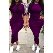 Lovely Sexy Round Neck Striped Purple Polyester Sh