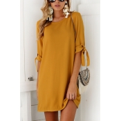 Lovely Casual Round Neck Half Sleeves Yellow Polye