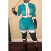 Lovely Stylish Turtleneck Color Block Patchwork Bl