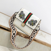 Lovely Fashion Embroidered Zipper White PU Crossbo
